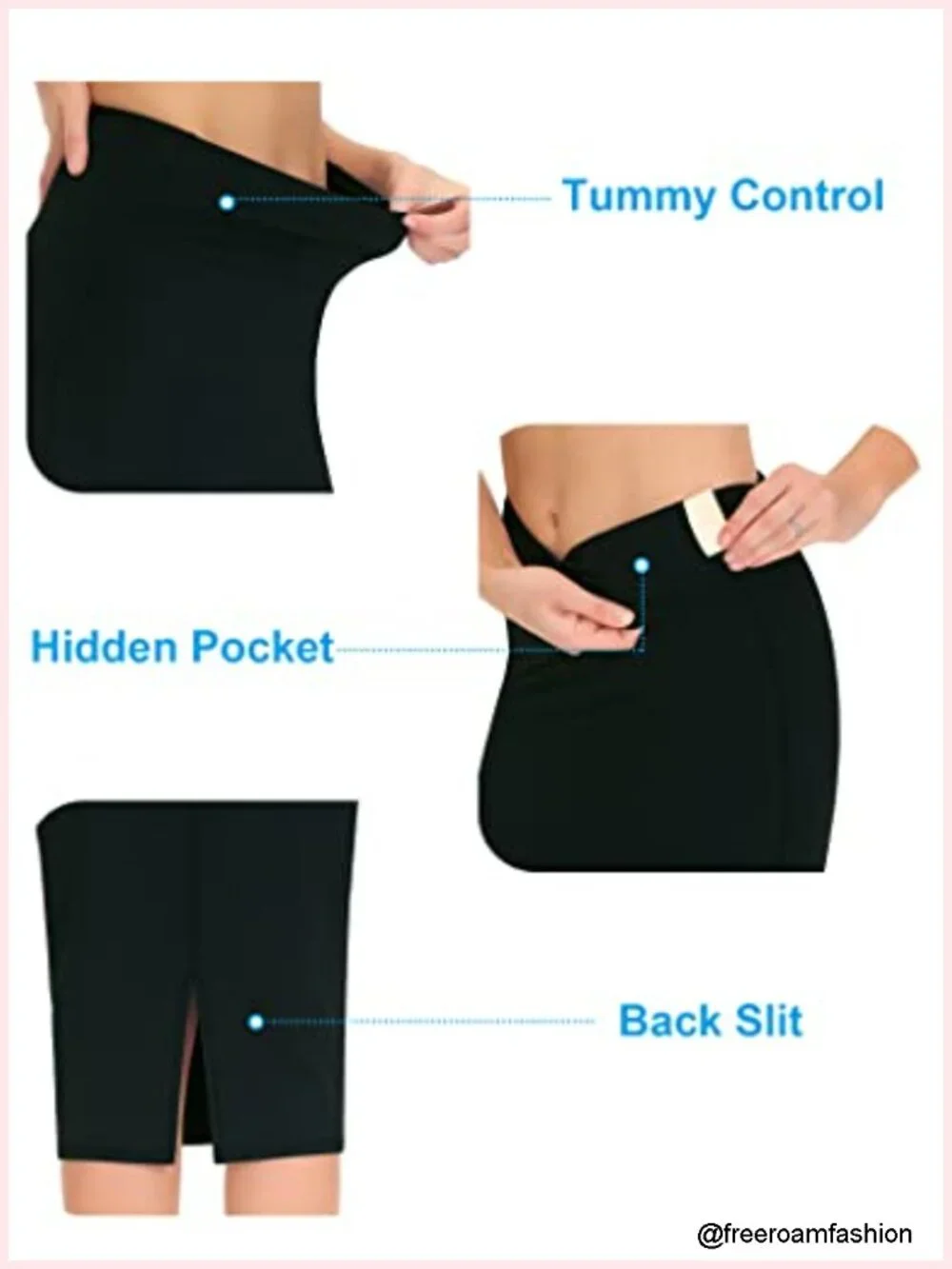 Premium Stretch High Waist Pencil Skirt Midi with Back Slit Tummy Control